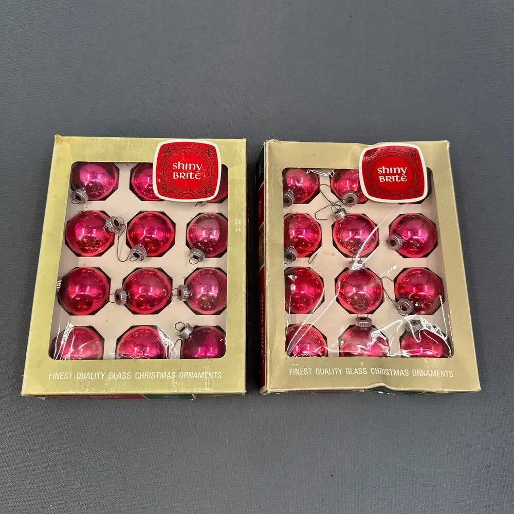 VTG Shiny Brite Glass Christmas Ornaments Pink Red 1 3/4